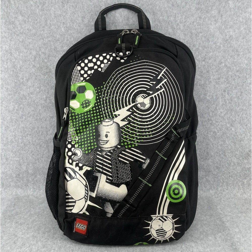LEGO Basic Backpack Soccer Minifigure School Black School Book Bag 2015 Name Tag